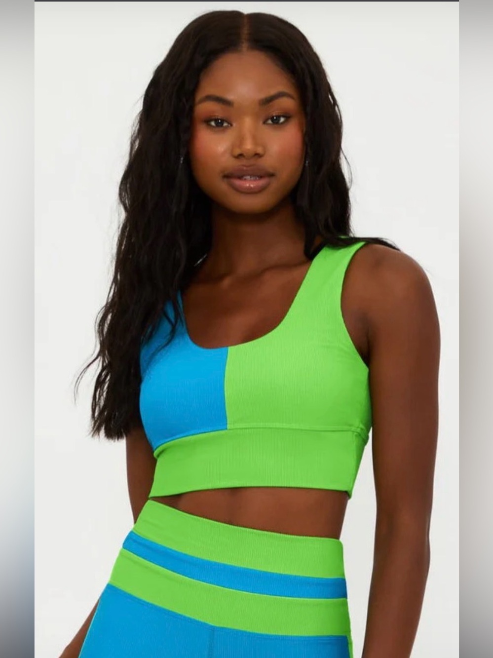 Beach Riot “Carina” bikini/athletic top in palm green colorblock